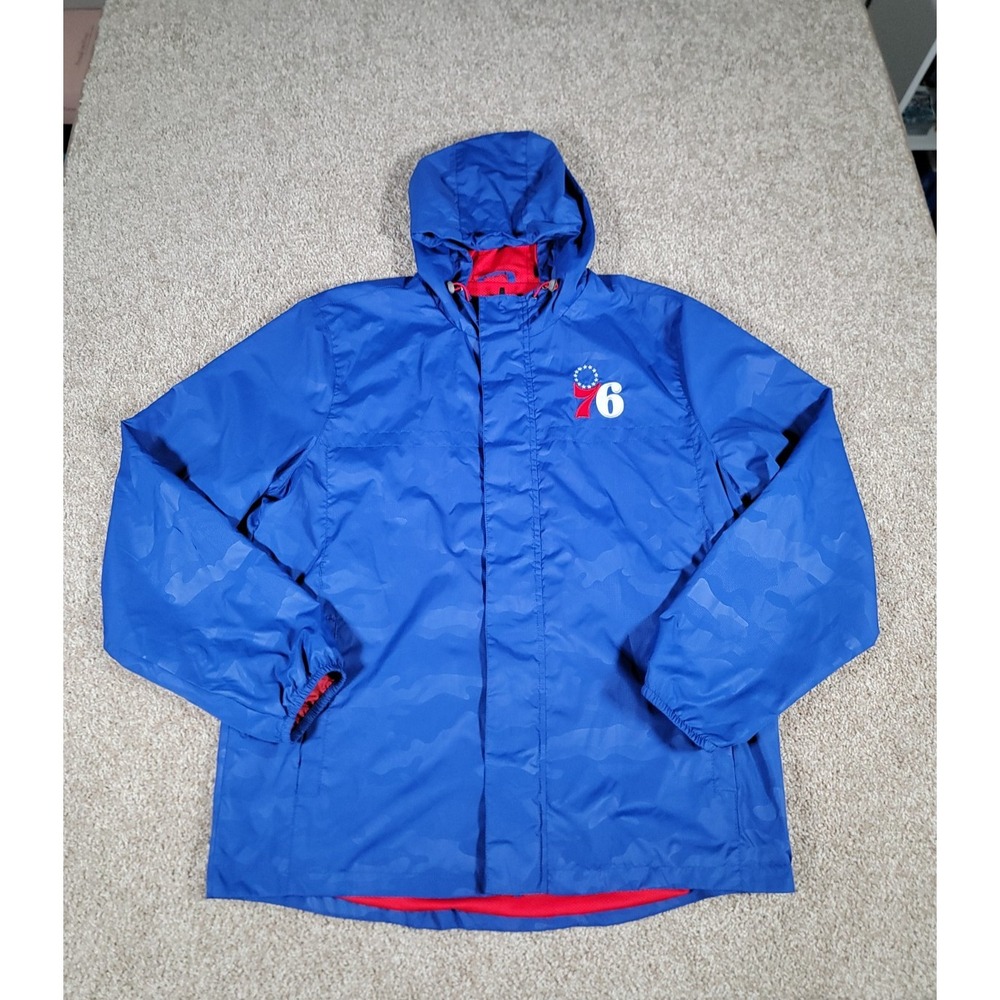 Philadelphia 76ers Jacket Windbreaker Large Blue NBA Camo G-III Hooded Full Zip